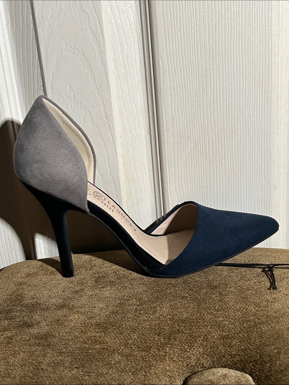 Chinese Laundry Navy and Gray Z-Stella D'Orsay Colorblock Pointed Toe Heels - Picture 2 of 6
